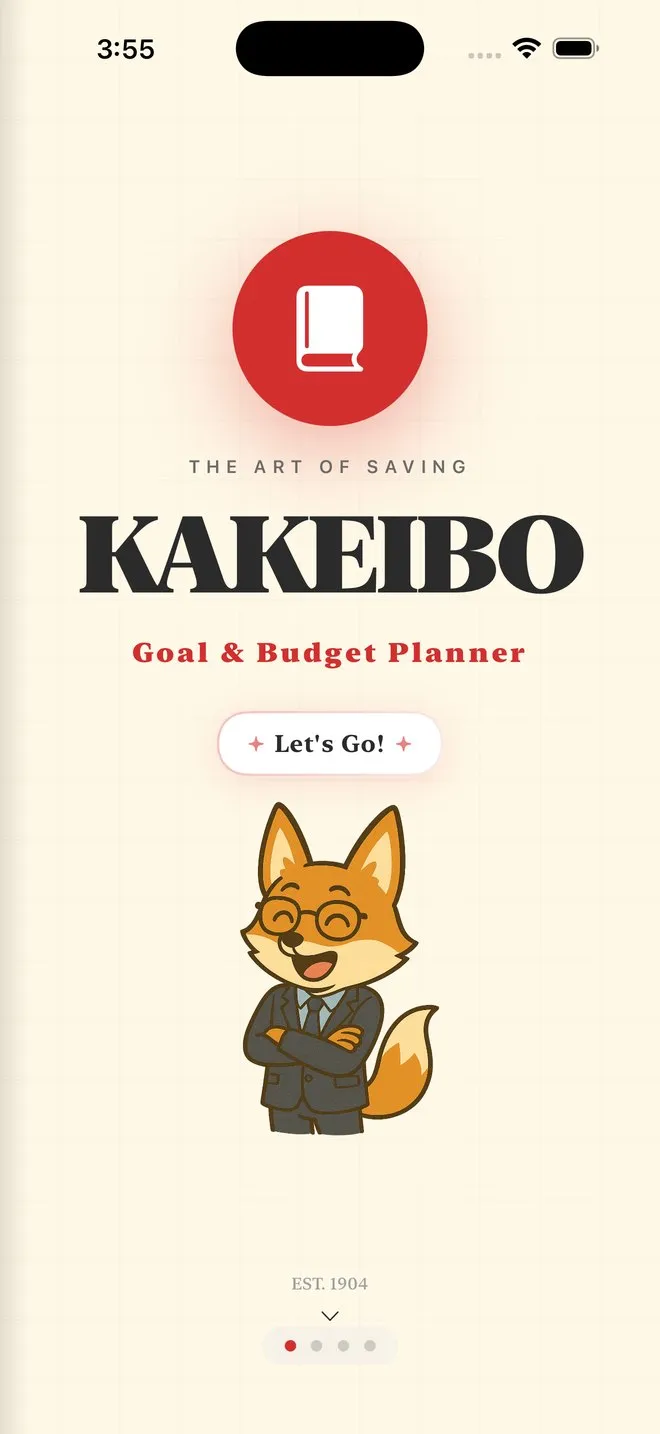 The Kakeibo app opening screen, with the wordmark and the year the method was first published